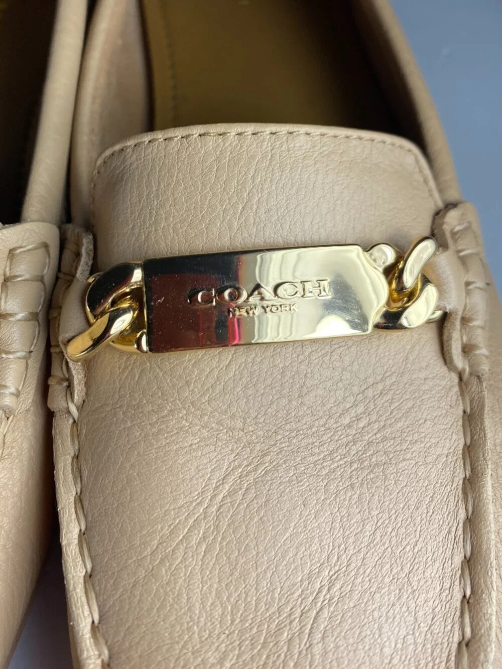 COACH Olive Pebble Grain Leather Driving Loafers Beechwood Tan 8.5M A7751 ($195)